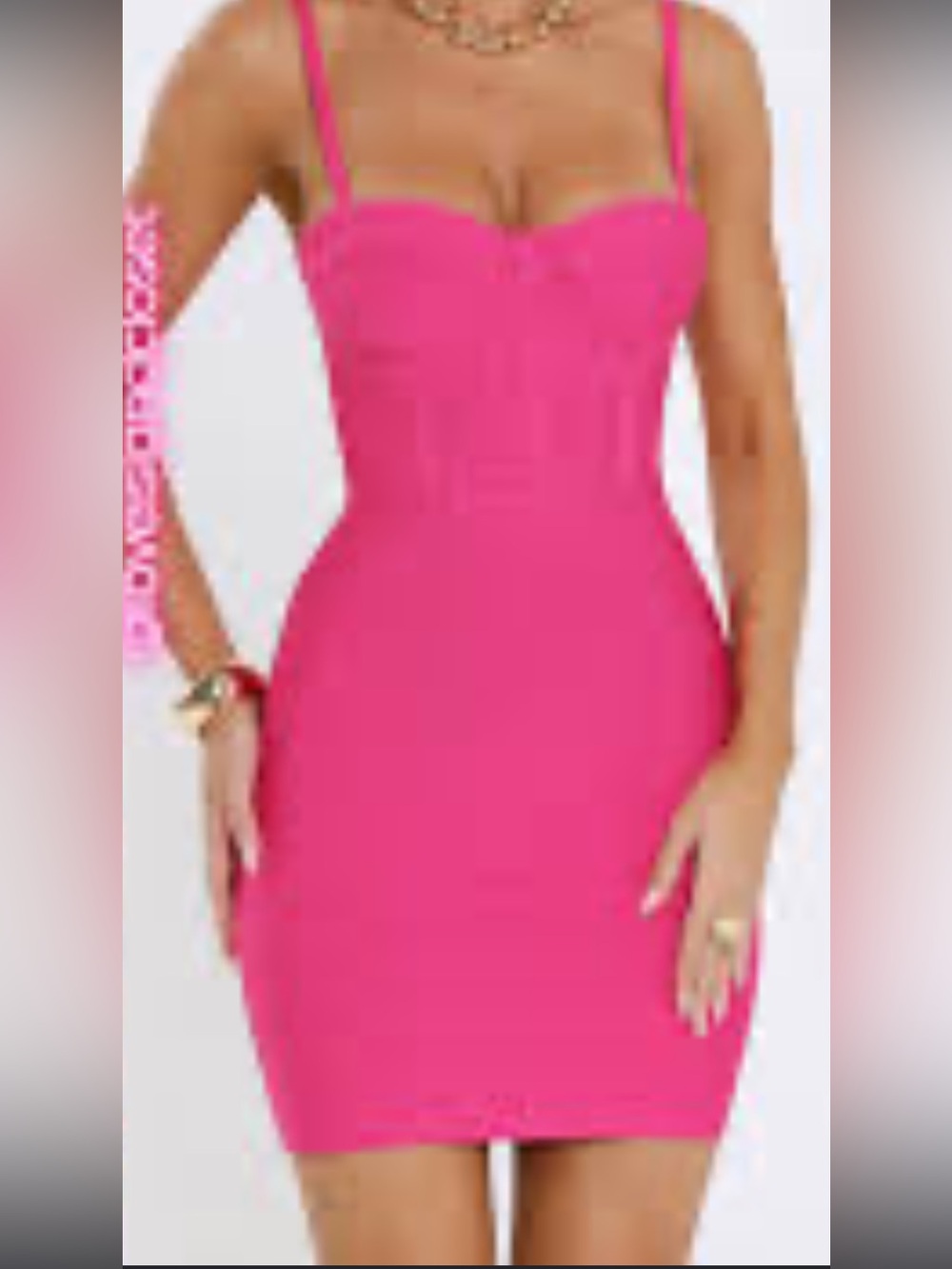 Privy Bubblegum Hot Neon Pink Spaghetti Strap Bodycon Dress Rayon/Spandex blend